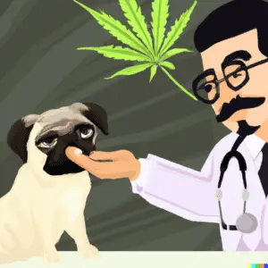 DALL·E 2023-03-21 14.00.38 - realistic pug as a cannabis doctor giving medicine to a patient in a clinic